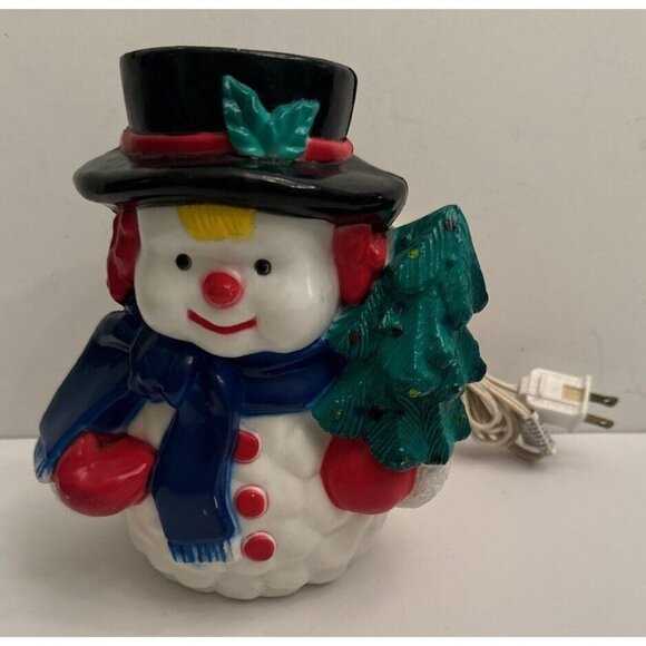 Vintage Snowman Blow Mold Night Light With Plug-In 8" Tall VGUC - Picture 1 of 5